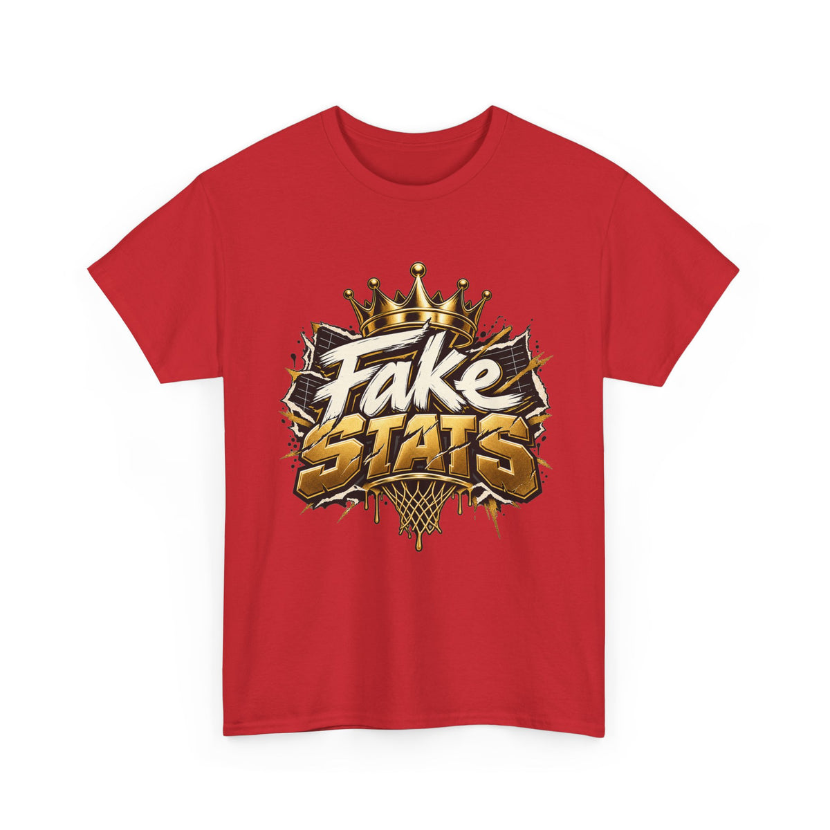 T-Shirt — 'Fake Stats' Gold Crown Graphic Tee (Streetwear, Social Media Creator Merch)
