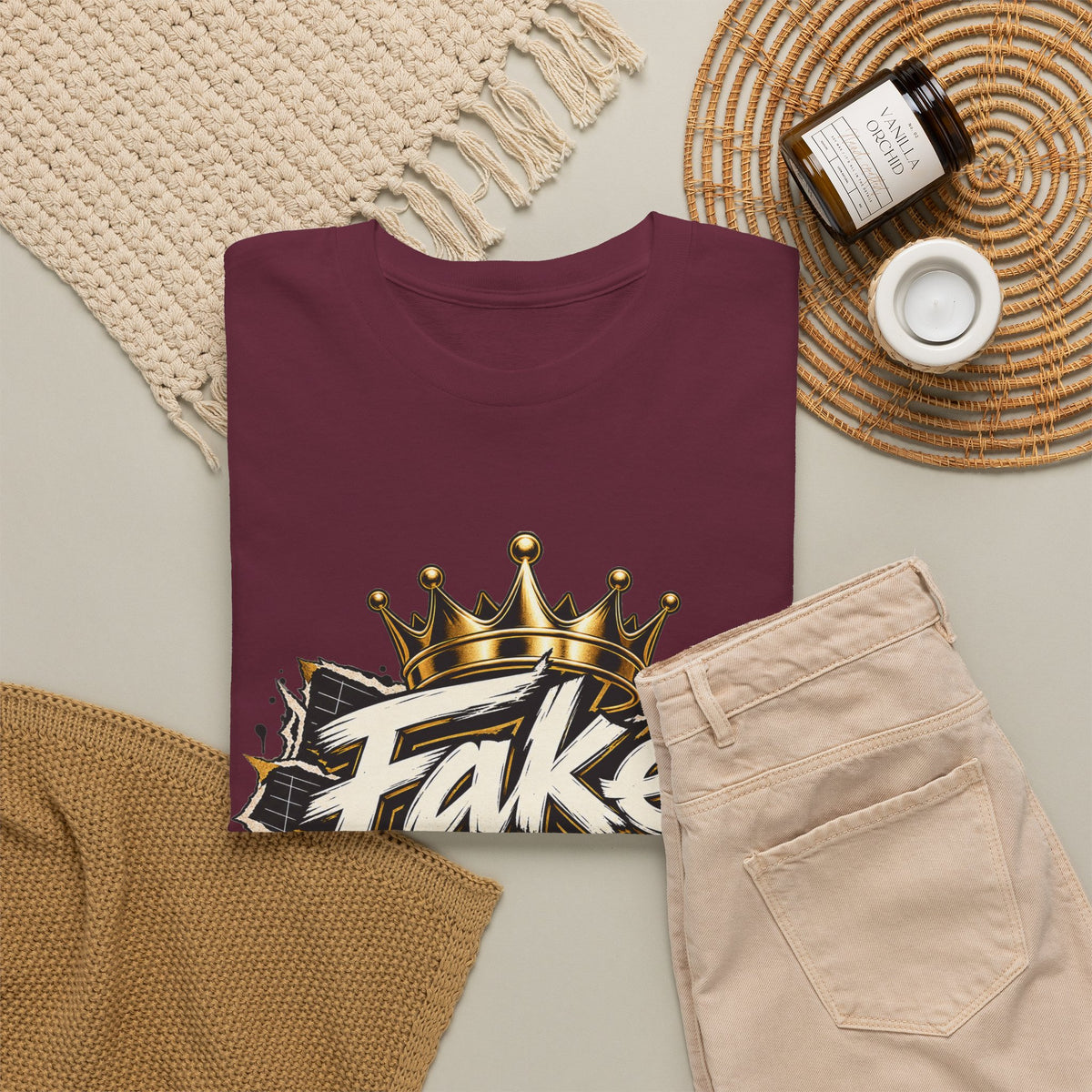 T-Shirt — 'Fake Stats' Gold Crown Graphic Tee (Streetwear, Social Media Creator Merch)