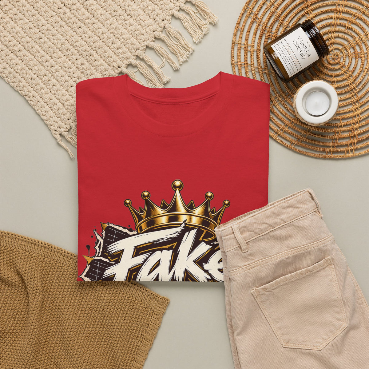 T-Shirt — 'Fake Stats' Gold Crown Graphic Tee (Streetwear, Social Media Creator Merch)