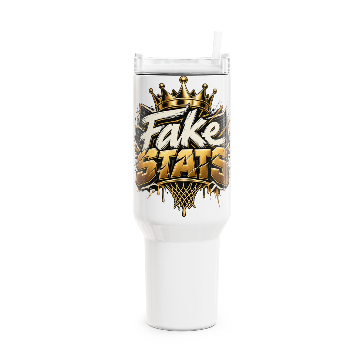 40oz 'Fake Stats' Graphic Tumbler – Insulated Travel Mug with Handle