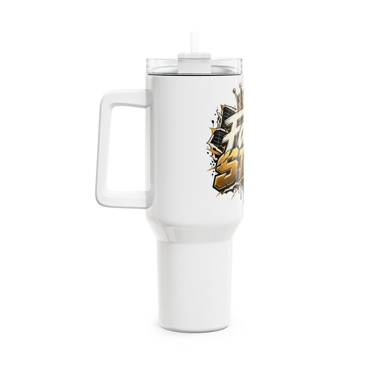 40oz 'Fake Stats' Graphic Tumbler – Insulated Travel Mug with Handle