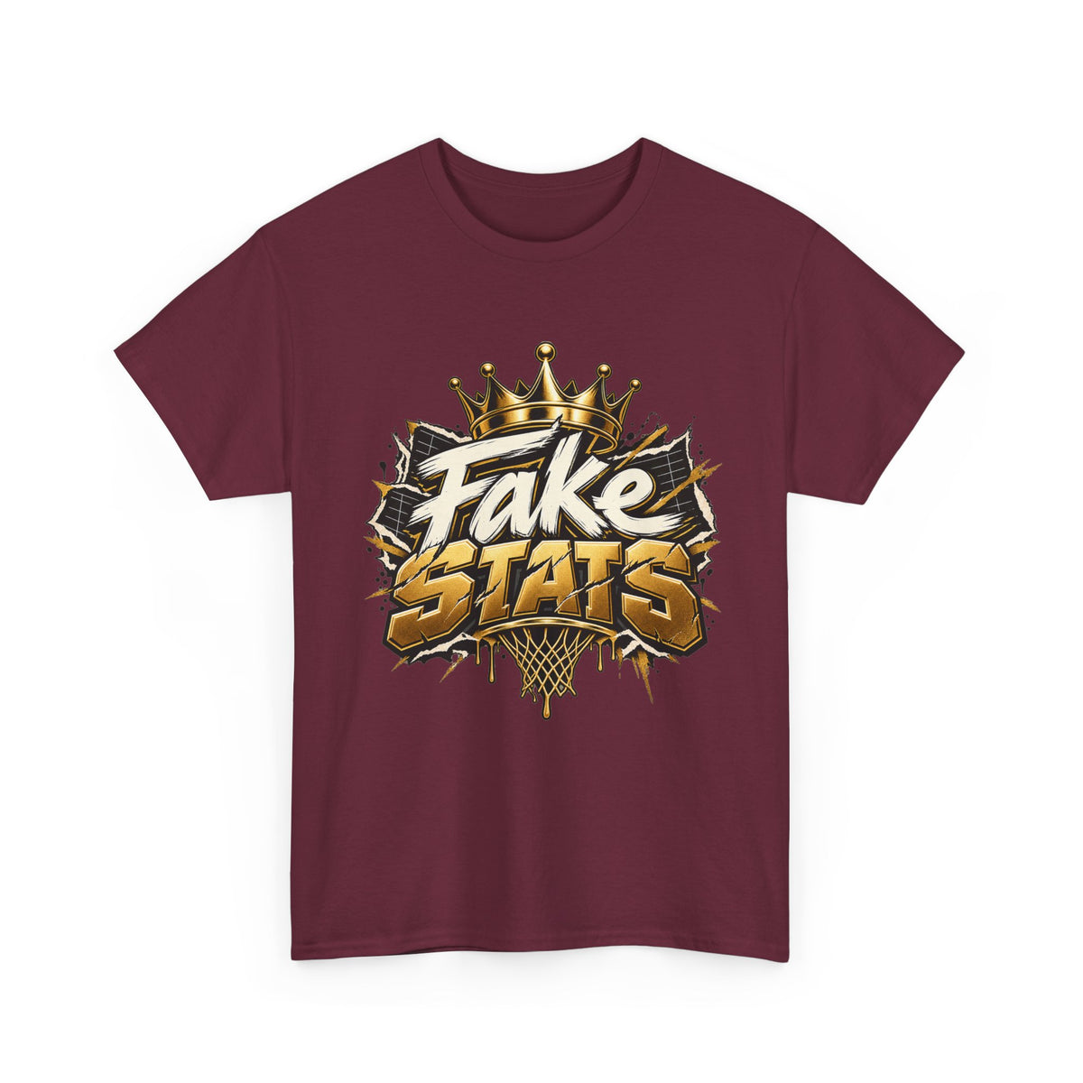 T-Shirt — 'Fake Stats' Gold Crown Graphic Tee (Streetwear, Social Media Creator Merch)