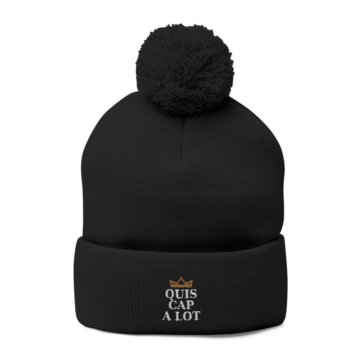 Embroidered Beanie — “Quis Cap A Lot” Crown Design