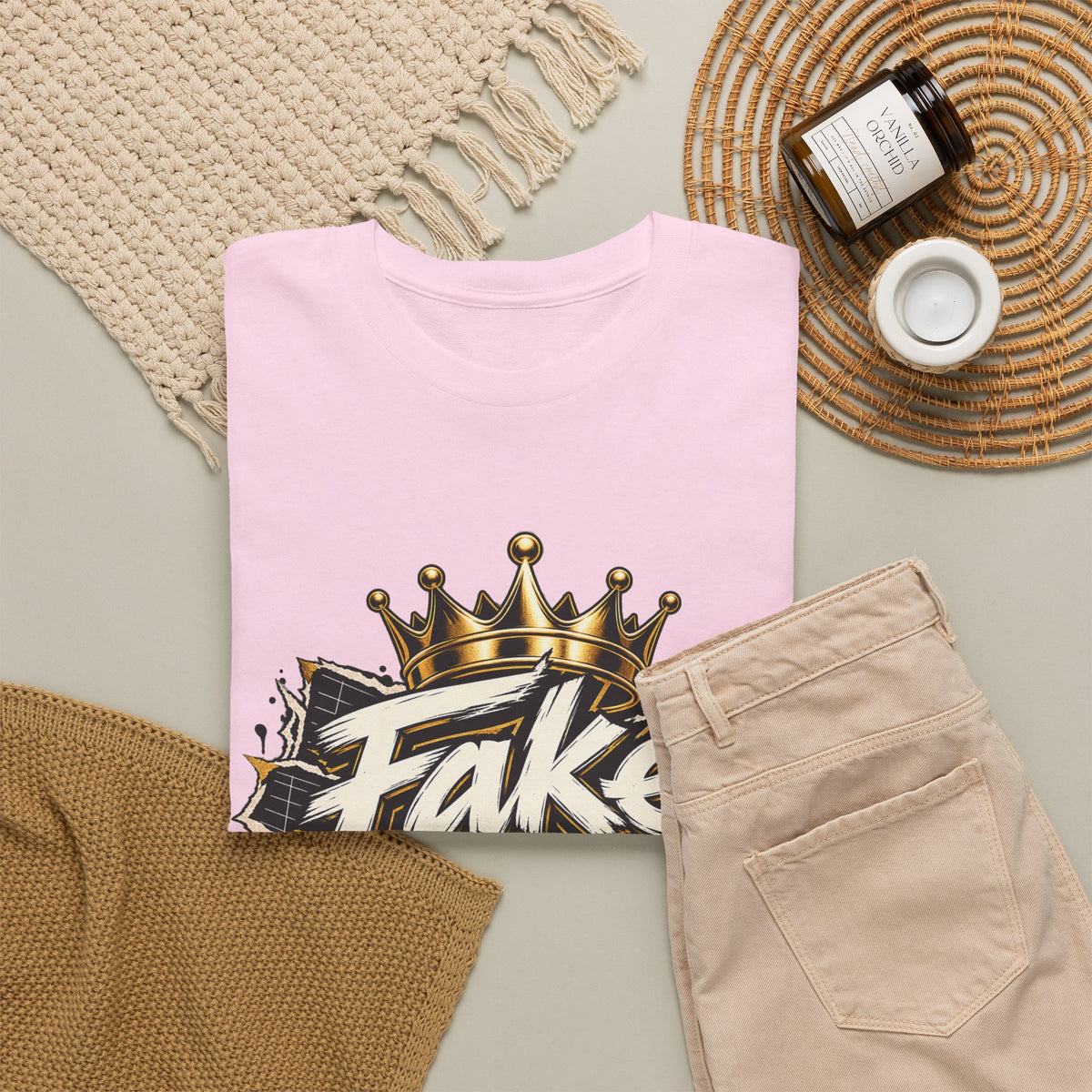 T-Shirt — 'Fake Stats' Gold Crown Graphic Tee (Streetwear, Social Media Creator Merch)