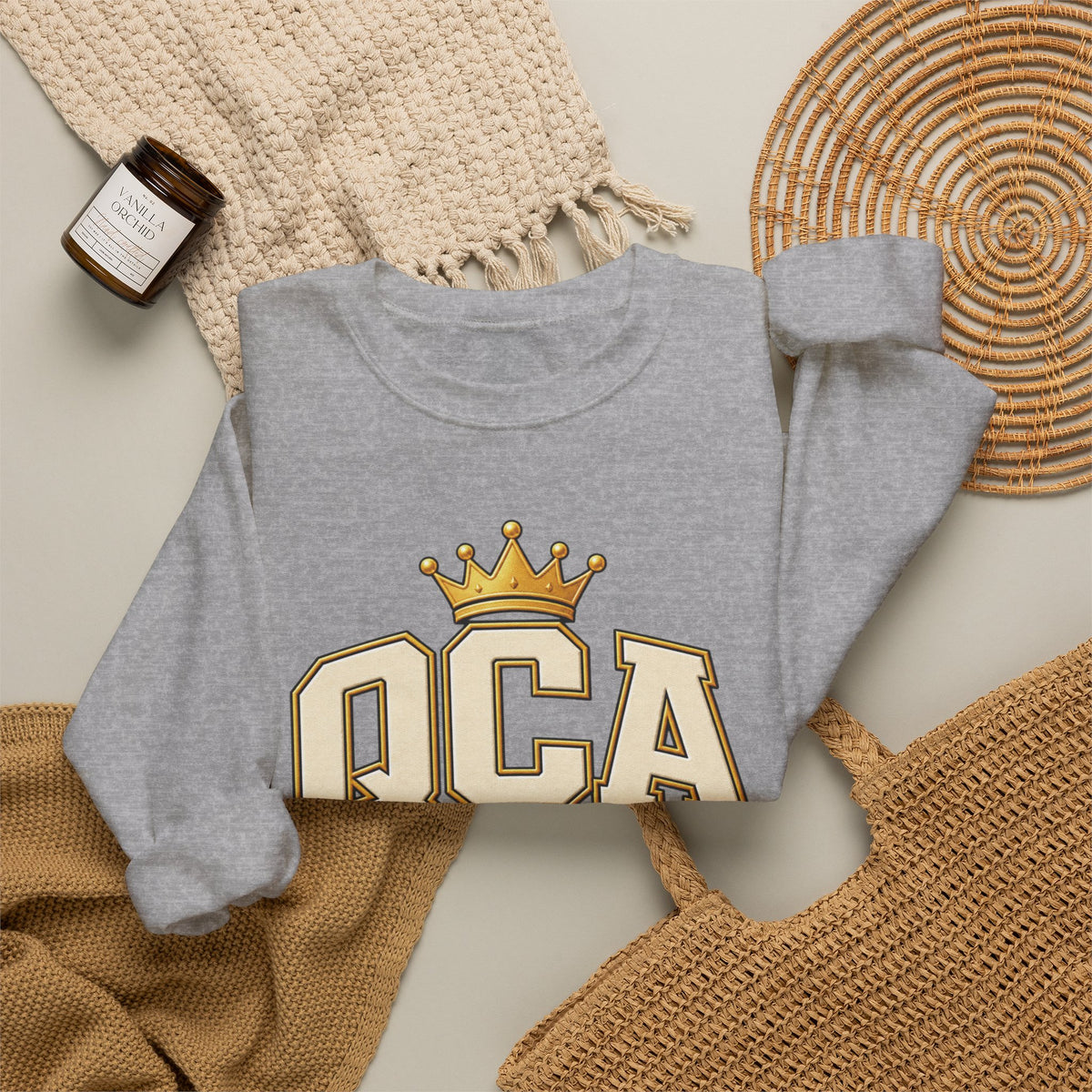 QCA Sports Crewneck Sweatshirt — 'Ques Cap A Lot' Gold Basketball Logo