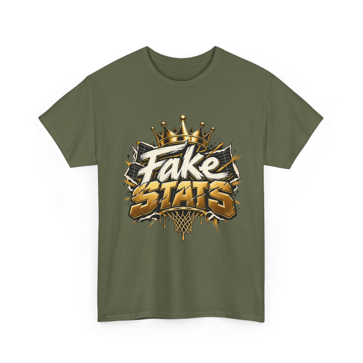 T-Shirt — 'Fake Stats' Gold Crown Graphic Tee (Streetwear, Social Media Creator Merch)