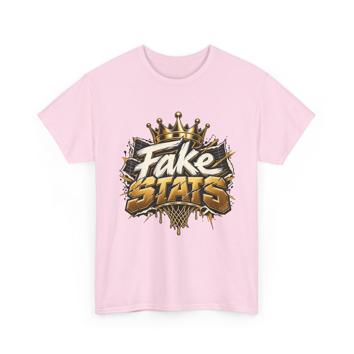 T-Shirt — 'Fake Stats' Gold Crown Graphic Tee (Streetwear, Social Media Creator Merch)