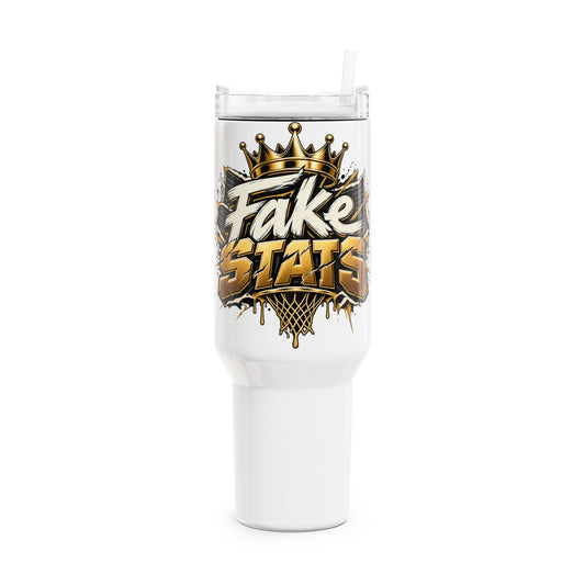 40oz 'Fake Stats' Graphic Tumbler – Insulated Travel Mug with Handle
