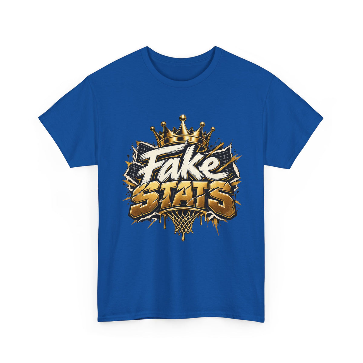 T-Shirt — 'Fake Stats' Gold Crown Graphic Tee (Streetwear, Social Media Creator Merch)