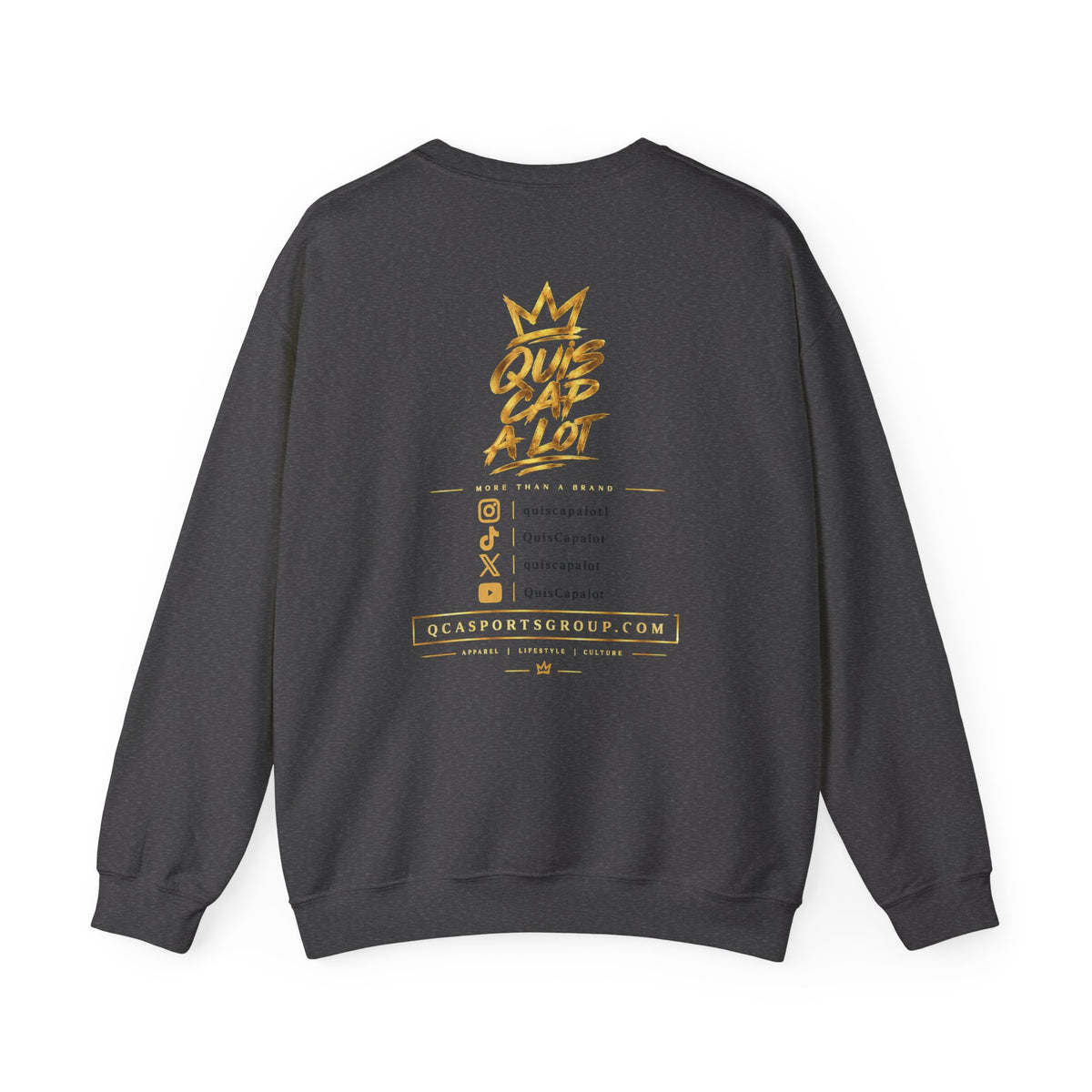 QCA Sports Crewneck Sweatshirt — 'Ques Cap A Lot' Gold Basketball Logo