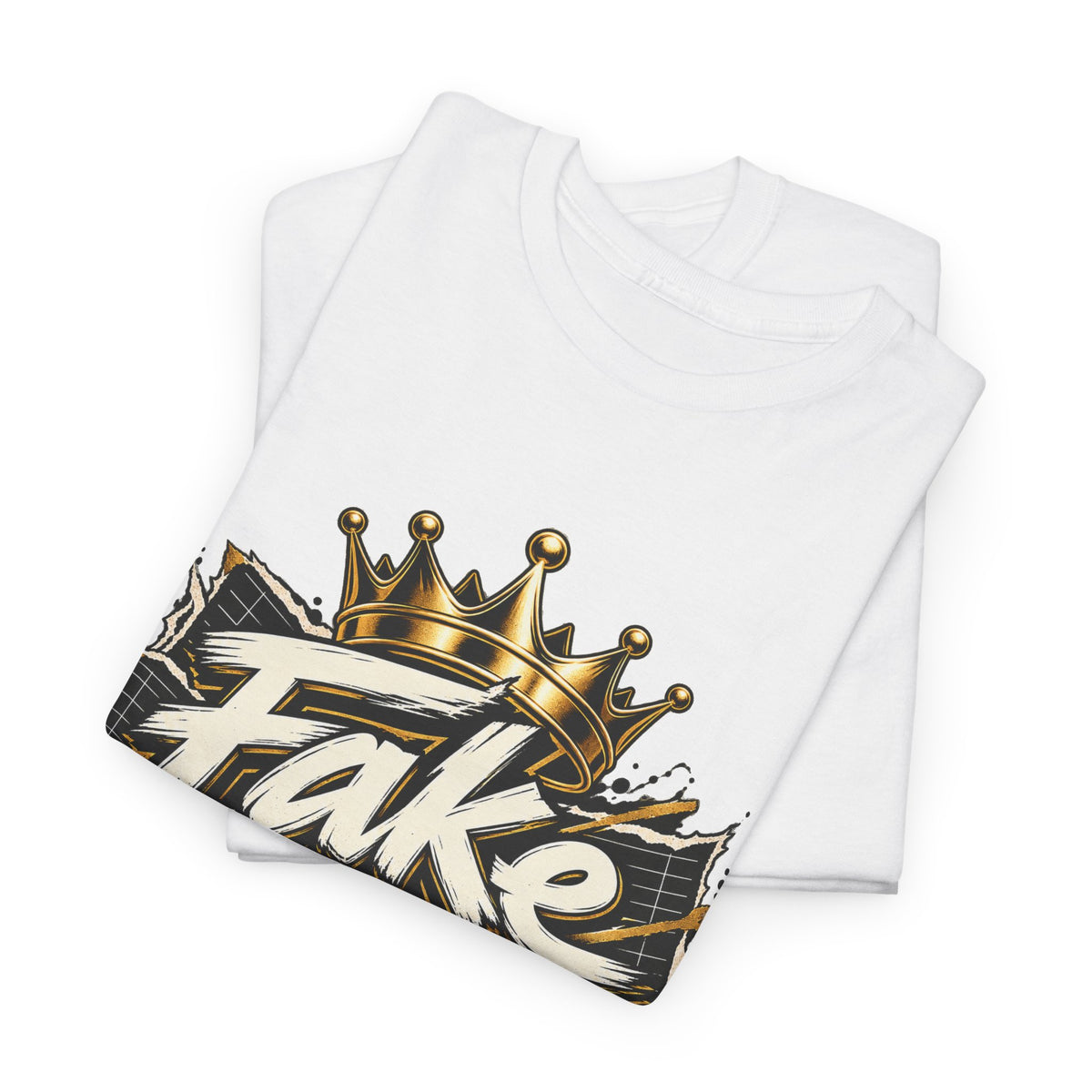 T-Shirt — 'Fake Stats' Gold Crown Graphic Tee (Streetwear, Social Media Creator Merch)