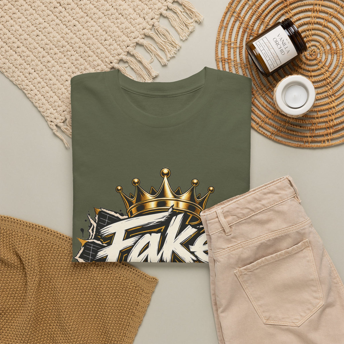 T-Shirt — 'Fake Stats' Gold Crown Graphic Tee (Streetwear, Social Media Creator Merch)