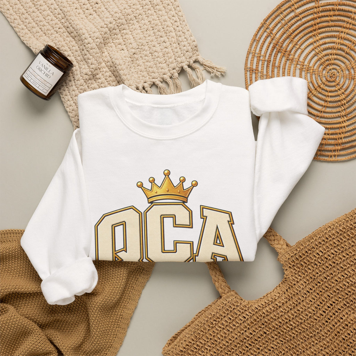 QCA Sports Crewneck Sweatshirt — 'Ques Cap A Lot' Gold Basketball Logo