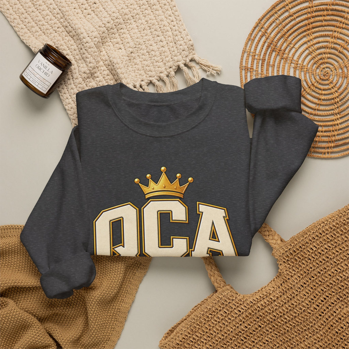 QCA Sports Crewneck Sweatshirt — 'Ques Cap A Lot' Gold Basketball Logo
