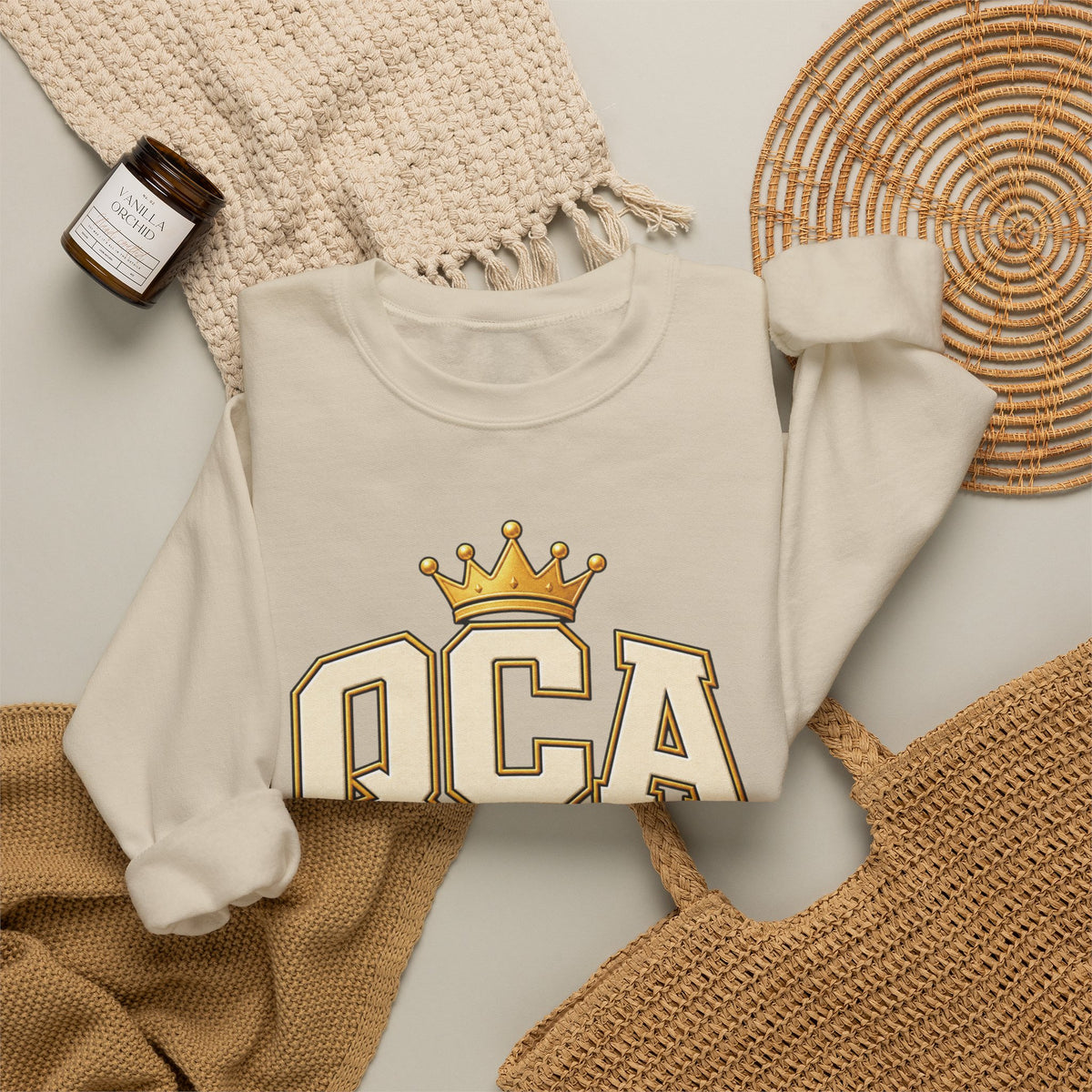 QCA Sports Crewneck Sweatshirt — 'Ques Cap A Lot' Gold Basketball Logo