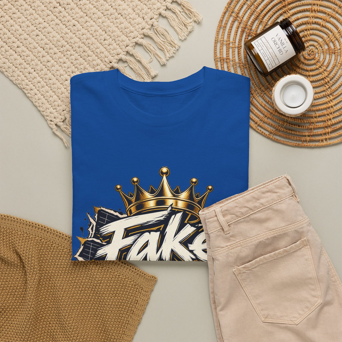 T-Shirt — 'Fake Stats' Gold Crown Graphic Tee (Streetwear, Social Media Creator Merch)